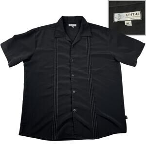 Iz It U Shirt Vintage Rockabilly Bowling Style Black Button Up Retro Men's XL